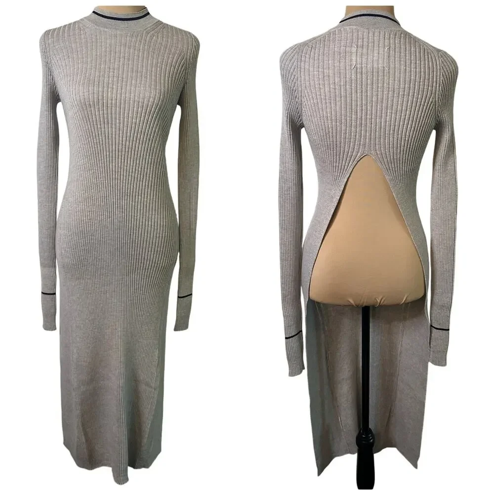 Maison Margiela MM4 Fused Wool Knit Open back Tunic size XS Light Gray Navy Midi